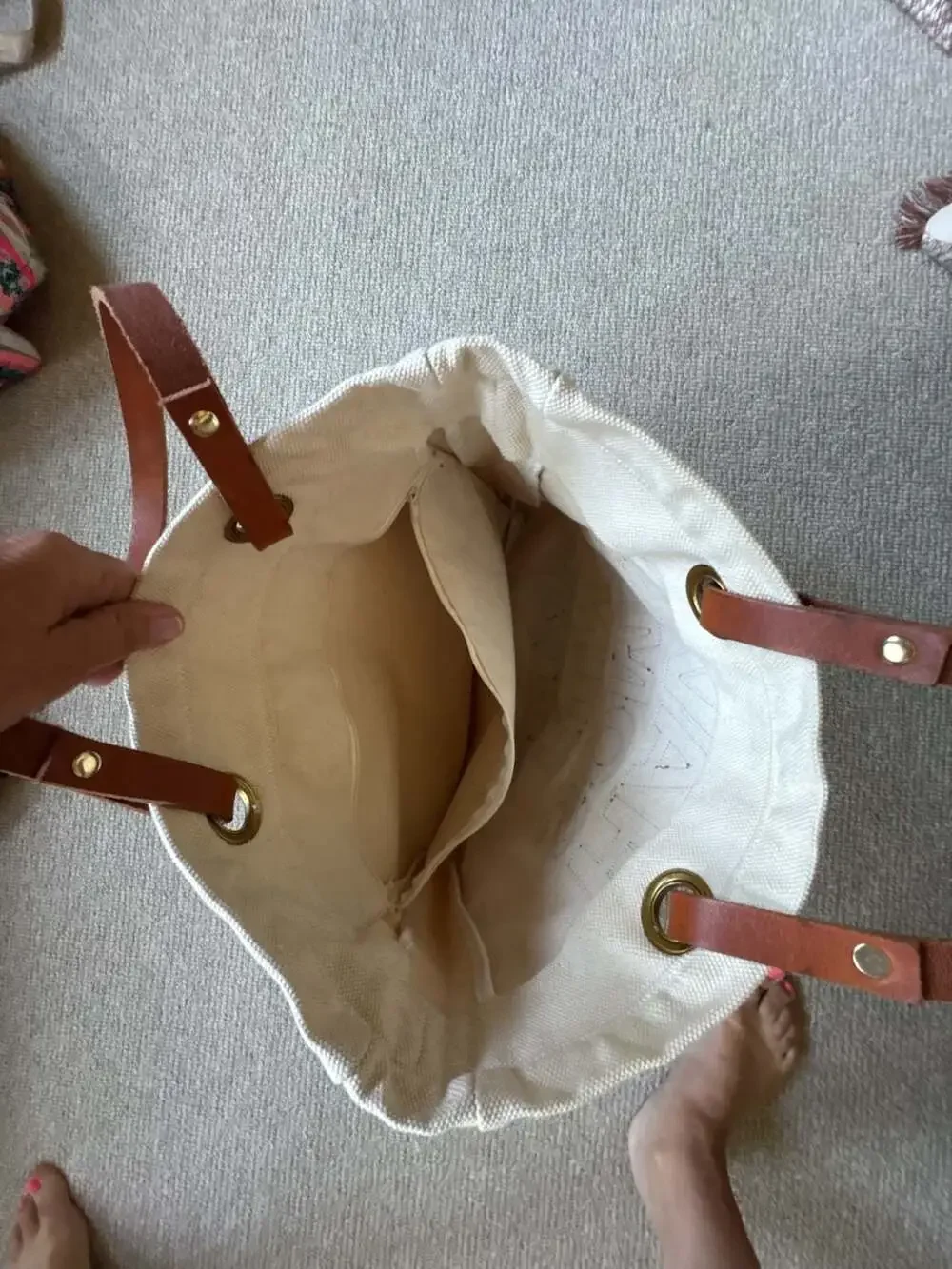 HSFT Have Some Fun Today Canvas Tote Bag with Leather Straps